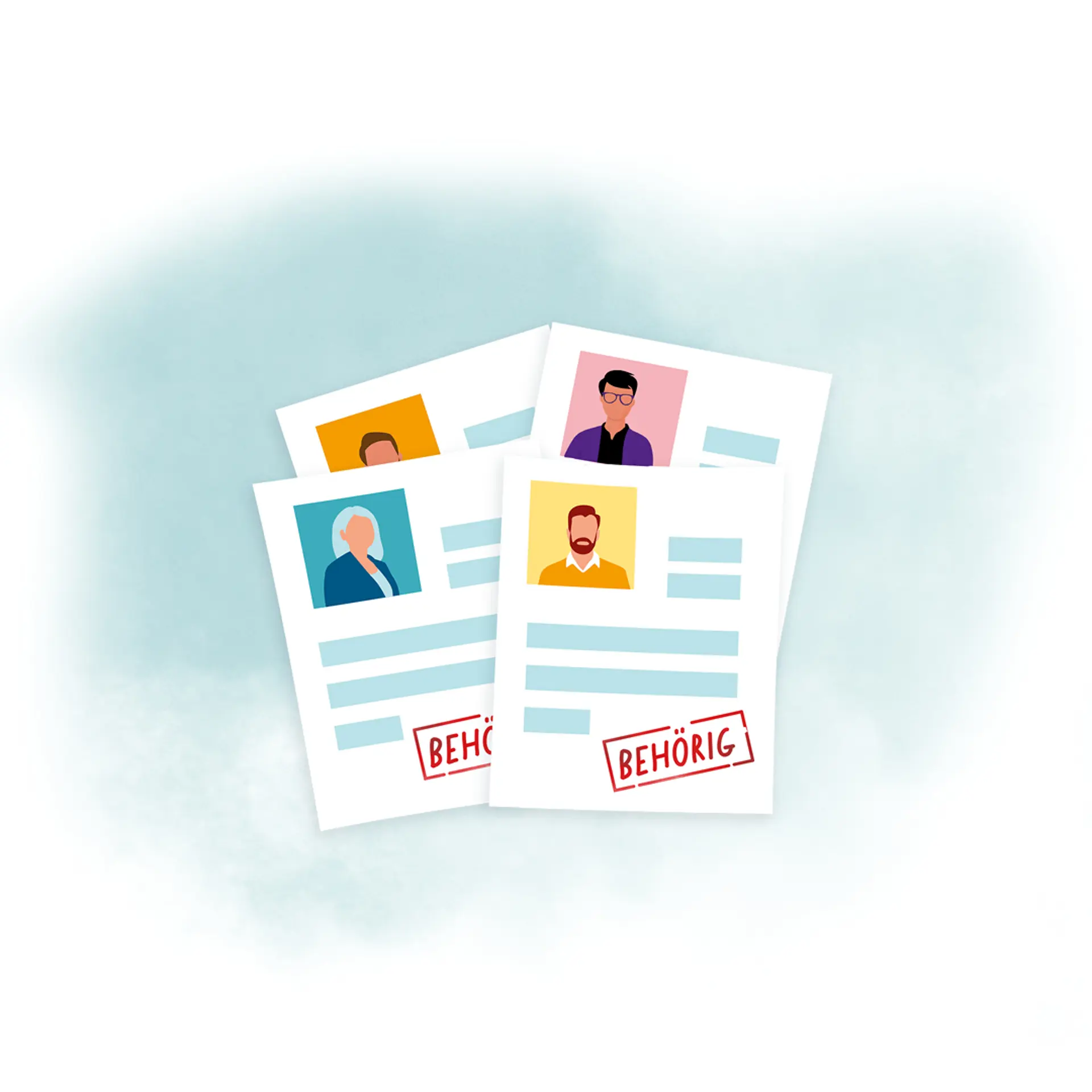 illustration som visar ett antal ansökningar, där två har stämpeln Behörig i rött över sidan. 